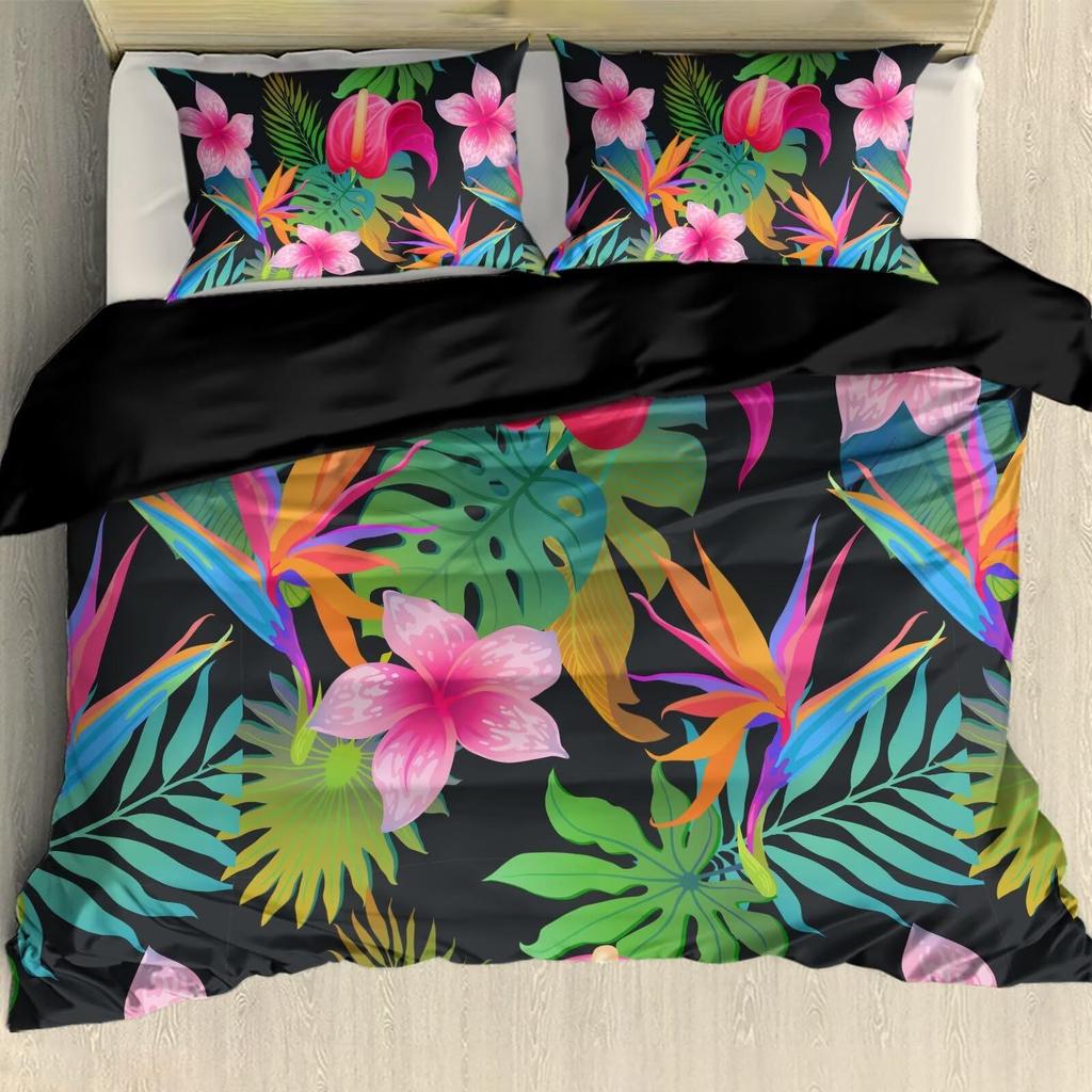Palm Leaves Duvet Cover Monstera Banana Leaves Comforter Covers Hawaiian Tropical Bedding Set Green Leaves Branches Quilt Cover