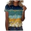 2025 New Summer Temperament Women's Sunrise Printed Women's T-shirt Round Neck Short Sleeve Street Casual Daily Basic Tops