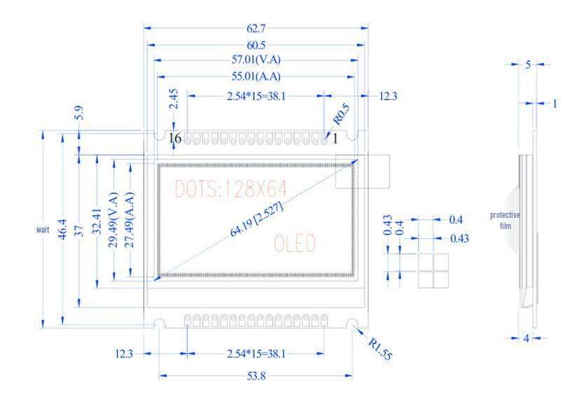 12864 OLED Display: Black Background, Yellow Text, SPI/I2C/Parallel Port, -40°C Low Temperature Resistance.