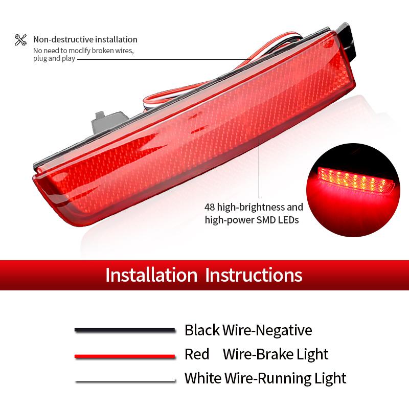 2pcs LED Car Exterior Rear Bumper Reflector Light For Nissan Sentra Juke Murano Quest 265655C000 265605C000 Brake Stop Light