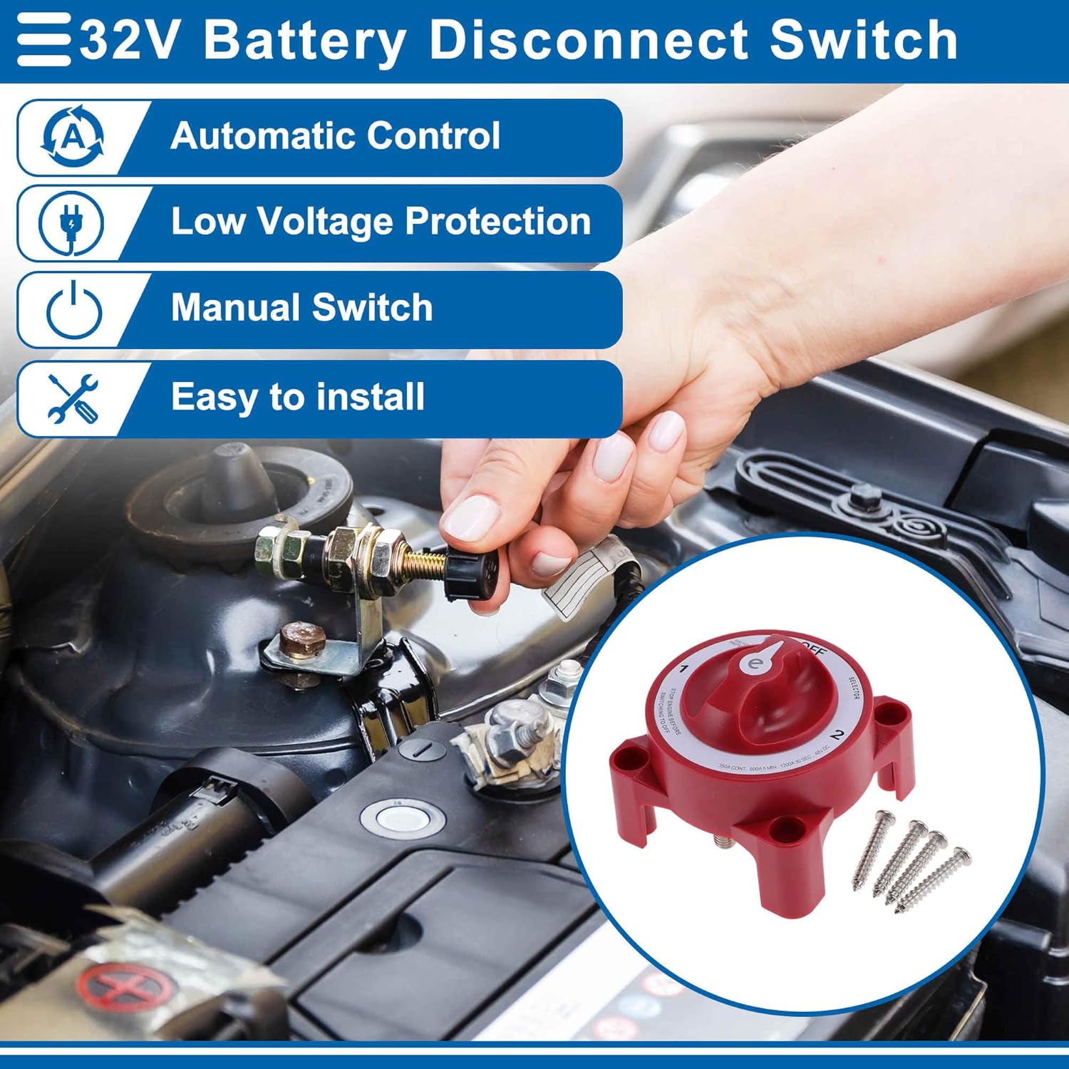 Battery Disconnect Switch 32V Battery Power Cut Isolator Kill Switch ON/Off Batteries Cut Off Switches for Cars Vehicles RVs and Boats 1 Pc
