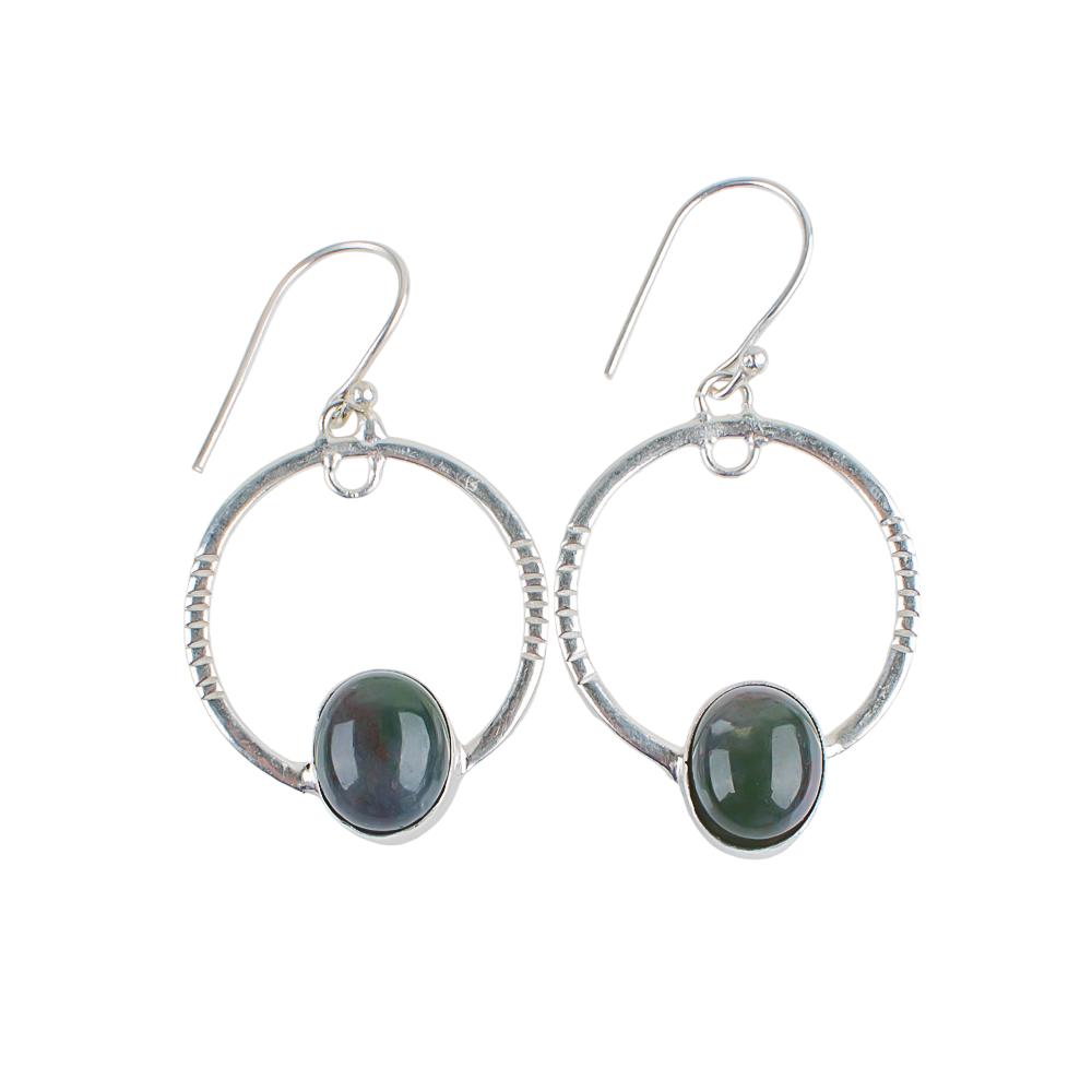 Natural Moss Agate Gemstone 925 Sterling Silver Handmade Jewelry Earrings 1.37" EE-67-38