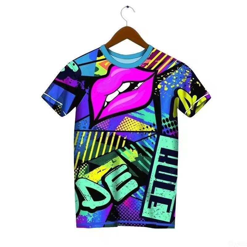 

Трендовая футболка с граффити-принтом, мужская модная летняя футболка с коротким рукавом и 3D-принтом, крутая уличная одежда, хип-хоп футболка S