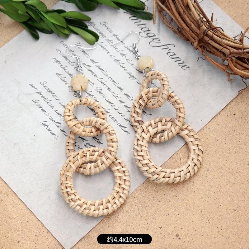 New summer bohemian retro vacation grass vine woven earrings femininity long island beach wooden earrings
