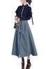 Chubikime Long Faux Long Casual Women's Dress, Fall/Spring, Layered, Midi, Sleeve, A-Line, Figure-Flattering, Slimming, Contrasting, Ribbon, Stylish,