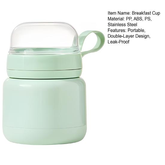 Portable Breakfast Cups Stainless Steel Lunch Cup Double-Layer Insulated Food Jar with Spoon Leakproof Travel Salad Container for Soup Salad