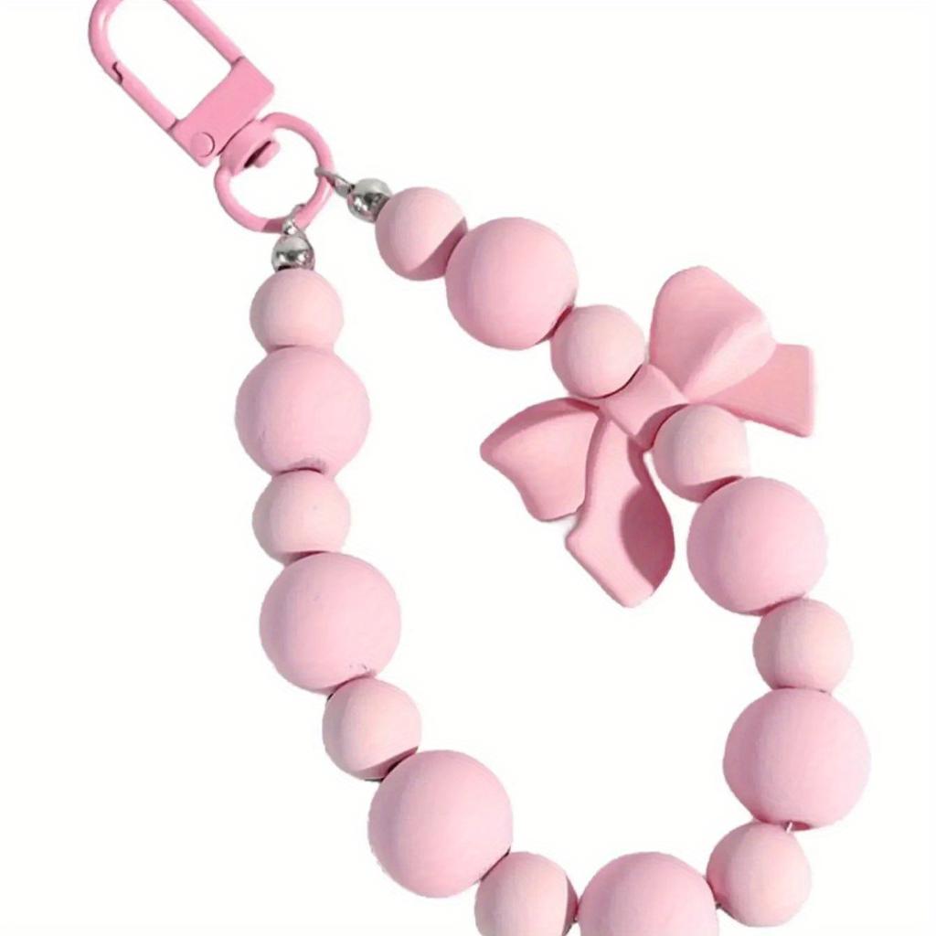 Pink Pearl Bow Keychain, Mobile Phone Chain, Earphone Bag, Anti-lost Rope, Car Keychain, Beaded Pendant, Backpack Pendant Access