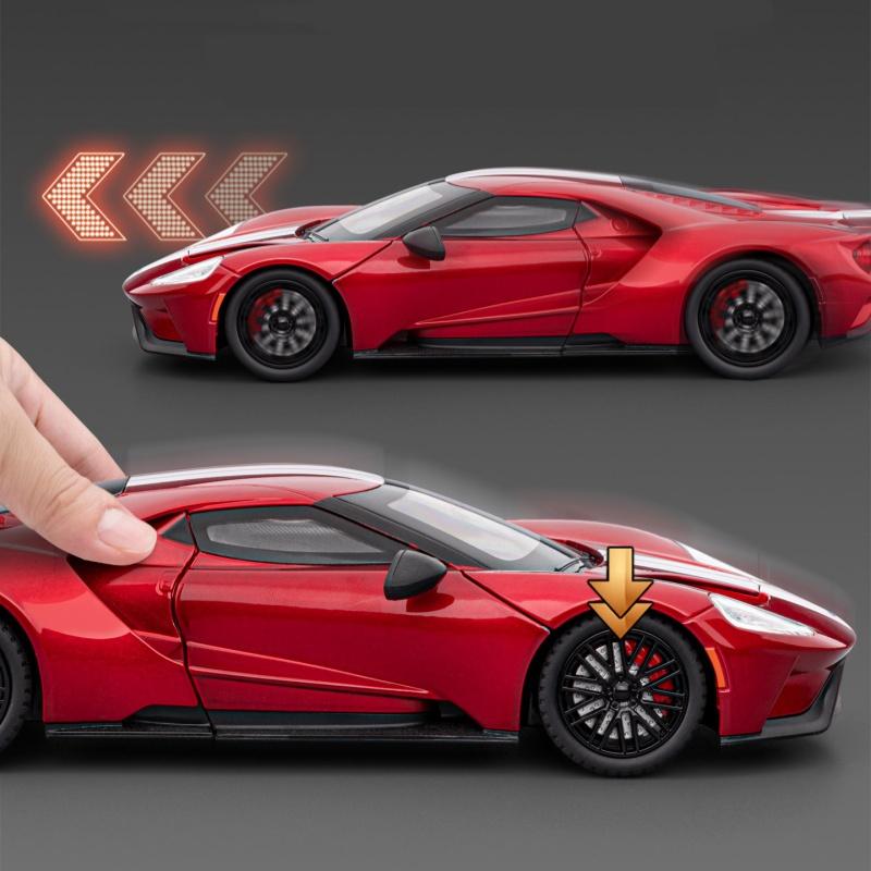 1/24 Ford GT Alloy Super Sports Car Model Diecasts Metal Racing Vehicles Car Model High Simulation Sound and Light Kids Toy Gift