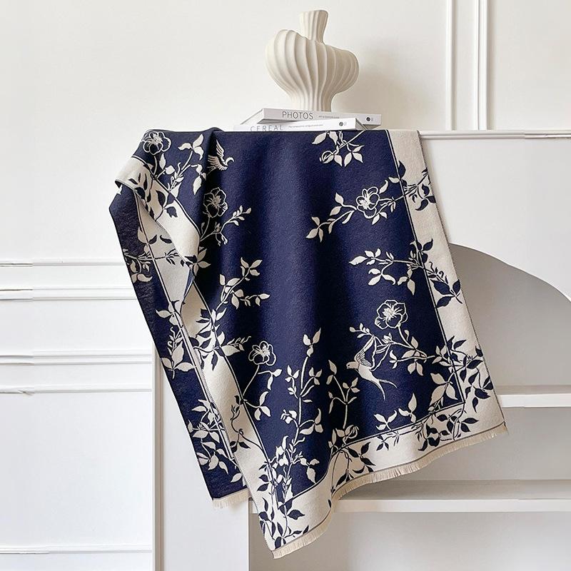 Premium Camellia Jacquard Scarf Women's Small Fragrant Shawl Versatile Air Conditioning Room Blanket Warm Scarf