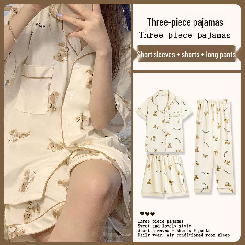 Summer Fashion Pajamas: Women's Short Sleeve Three-Piece Set with Cartoon Pacha Dog Design, Suitable for Home or Outdoors