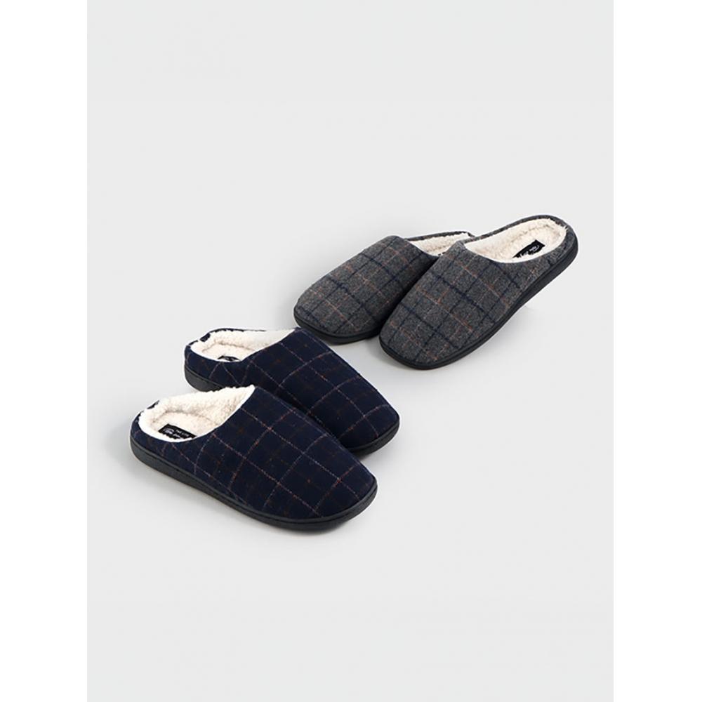 Daiso Check Winter Living Room Shoes Gray (navy orange point) pattern (tartan check)