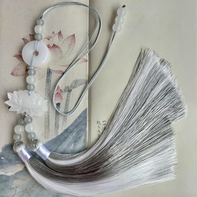 Chinese Style Peace Buckle Lotus Double Color Tassel Fringe Trim Beaded Sewing Accessories For Hanfu Waist Pendant