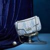 New Lee Fabric One Shoulder Handbag, Crossbody Bag Women's Blue Denim & White LE250133M