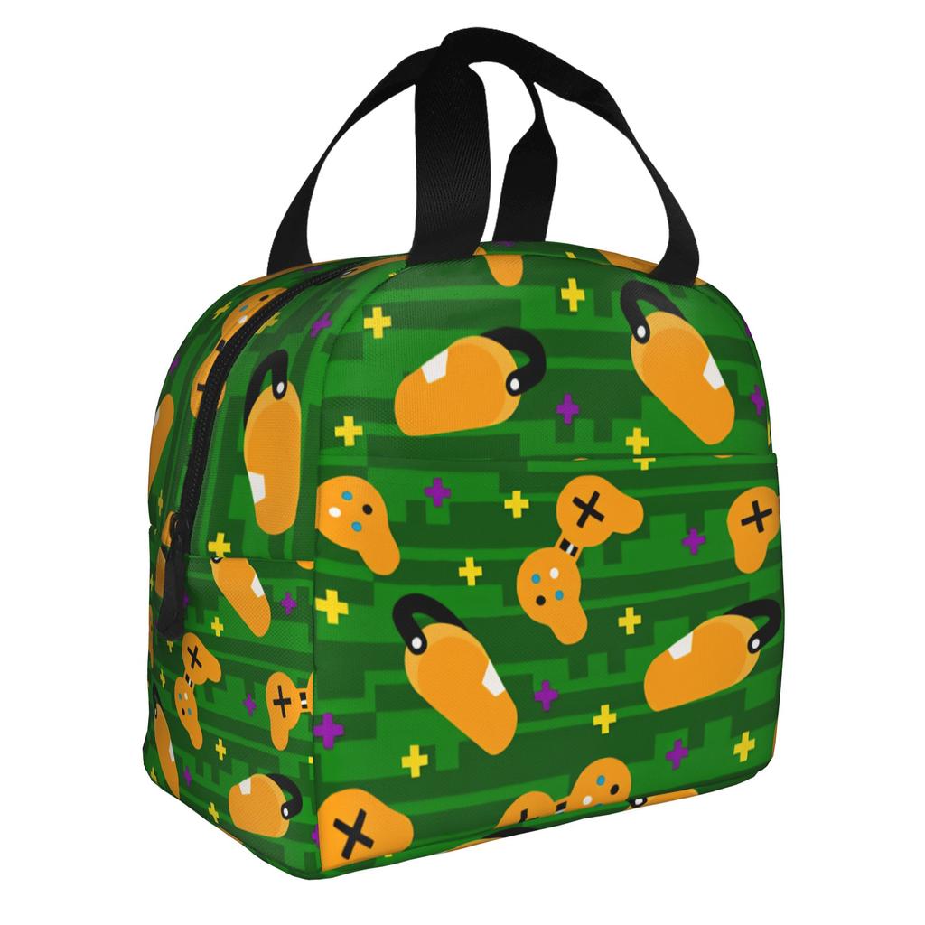 Featuring Neon Game Joystick Controllers Lunch Bag Women Geometric Thermal Cooler Insulated Lunch Boxes for Adult Office