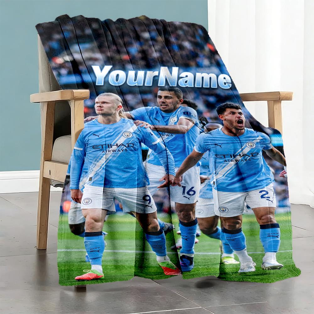 Manchester City Personalized Name Blanket Lightweight Personalized Blanket Comfortable Versatile for Picnics Nap Seaside Bedding Four Seasons Universa