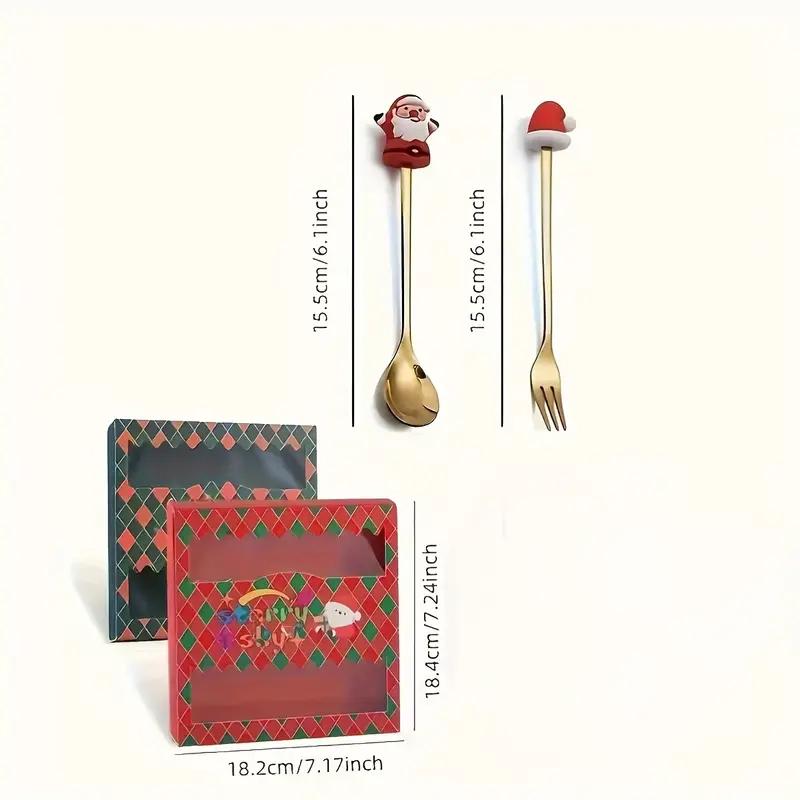 6pcs Santa Claus Stainless Steel Fork Spoon Set Christmas Tableware Gift Box Christmas Gift Fork Spoon Set Christmas Accessories