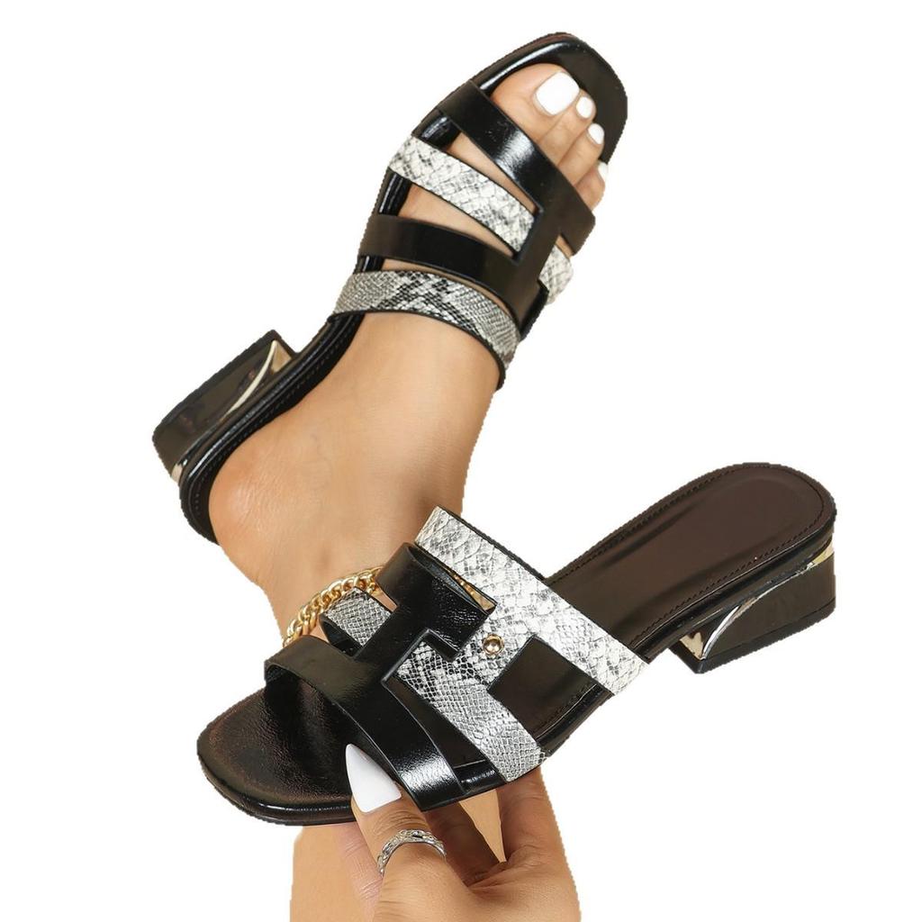 Letnie sandały damskie na niskim obcasie transgraniczne: Prosta Moda, Koreański Styl, Wszechstronny Obcas Klockowy, Odzież Plażowa Outdoor