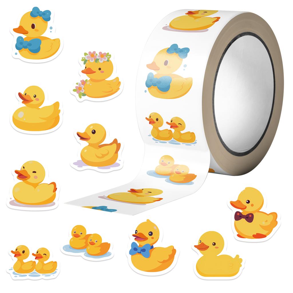 500PCS Cute Yellow Ducks Stickers Roll Rubber Yellow Ducks Sticker Cute Decorative Label Decals for Birthday Party Favor Bags