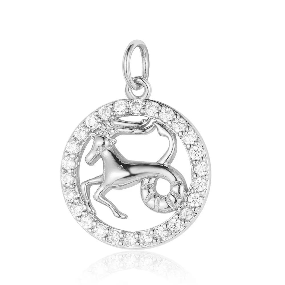 Zodiac Sign Copper Zricon Charm Round Constellation Capricorn Taurus Aries Pendant for Bracelet Necklace Making