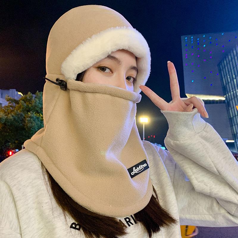 Men and women can wear fleece warm scarf integrated hat autumn and winter women's cold riding one-piece hat fleece