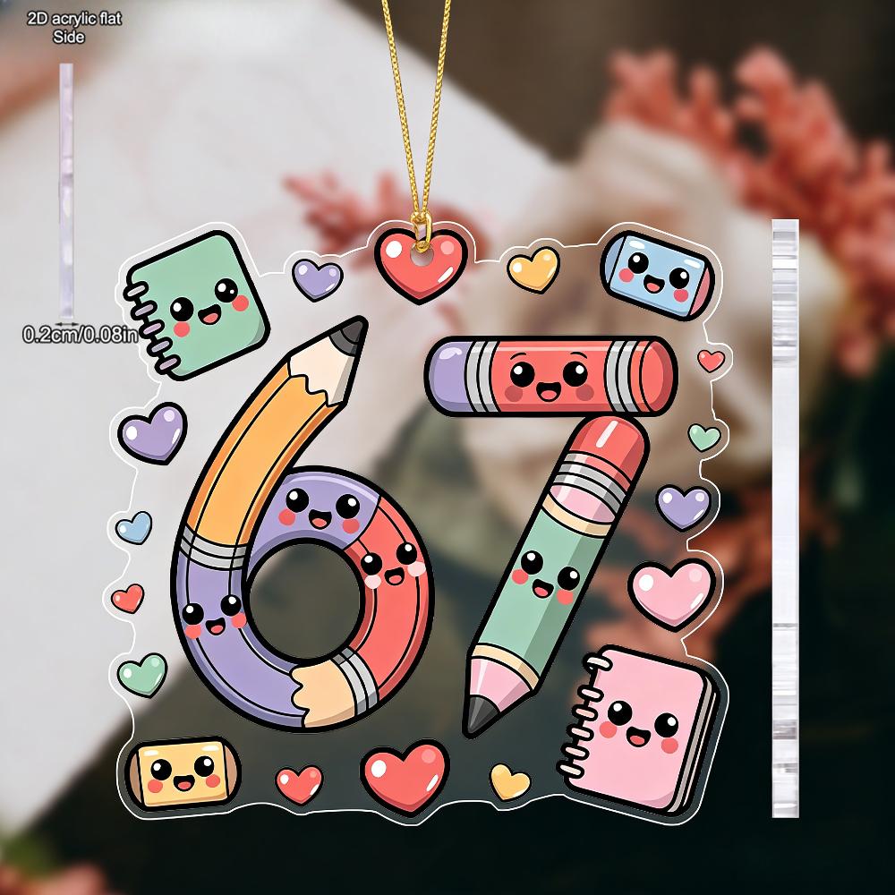 Number 67 Hanging Ornament - Acrylic Six & Seven Pendants with Pencil-Shaped Hanging Loop, Graduation Decorations Suitable for New Year
