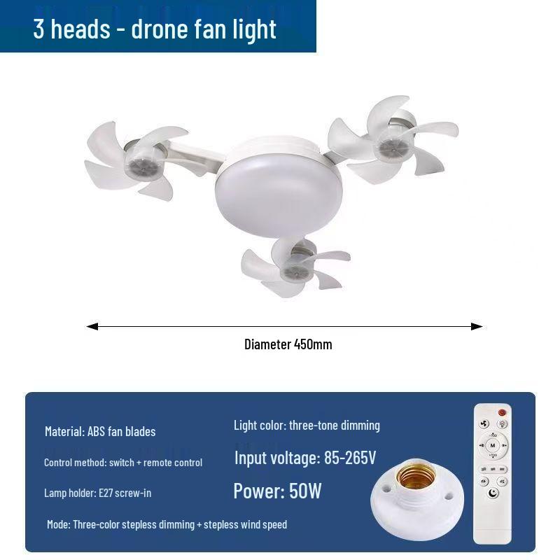 E27 Drone Ceiling Fan Light: Silent ABS Integrated Chandelier with Frequency Conversion