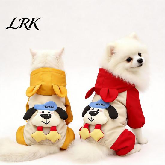 Cold Weather Pet Apparel Hooded Dog Jumpsuit, Waterproof Windproof Four-Leg Jacket with Puppy Winter Wear Ears, Cute Padded Warm Hoodie for Small Dogs