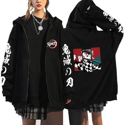 Demon Slayer Japanese Anime Tanjirou and Nezuko Zipper Hoodies Sweatshirts Women Men Cartoon Jackets Sweatshirt Unisex Streetwear Coats Tops Cardigan