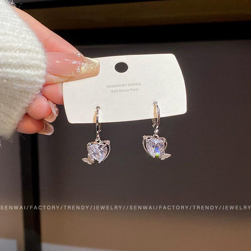 S silver needle zircon pearl earrings women's niche butterfly stud earrings versatile temperament earrings