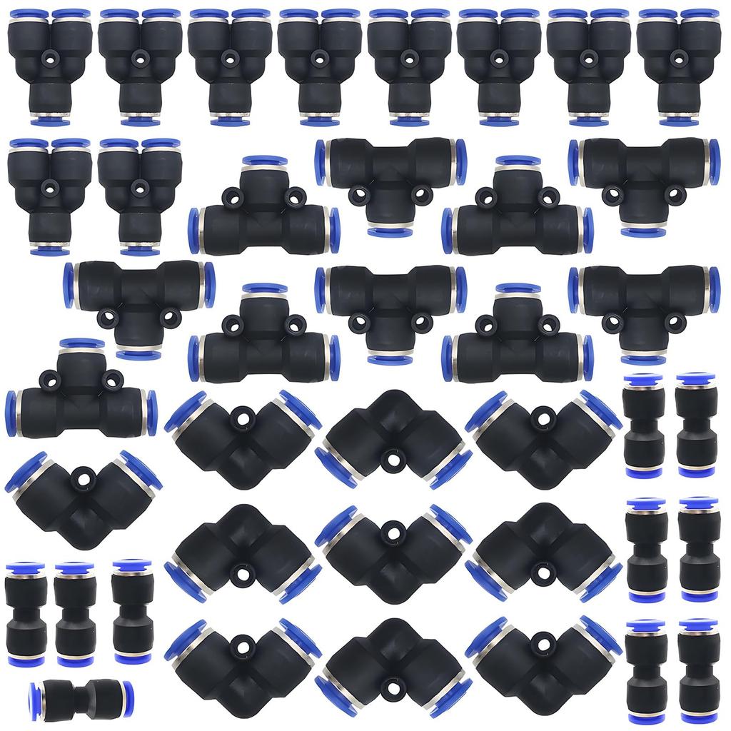 Pneumatic Fittings, Dujelixa One-Touch Fittings (40 Pieces 6mm Y+T+I+L Type Combo), Plastic 1/4" Diameter