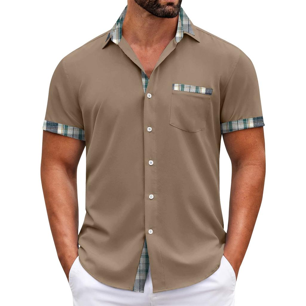 Men's Plaid Printed Button Short Sleeve Shirts Men's Casual Fashion Short Sleeve Shirts