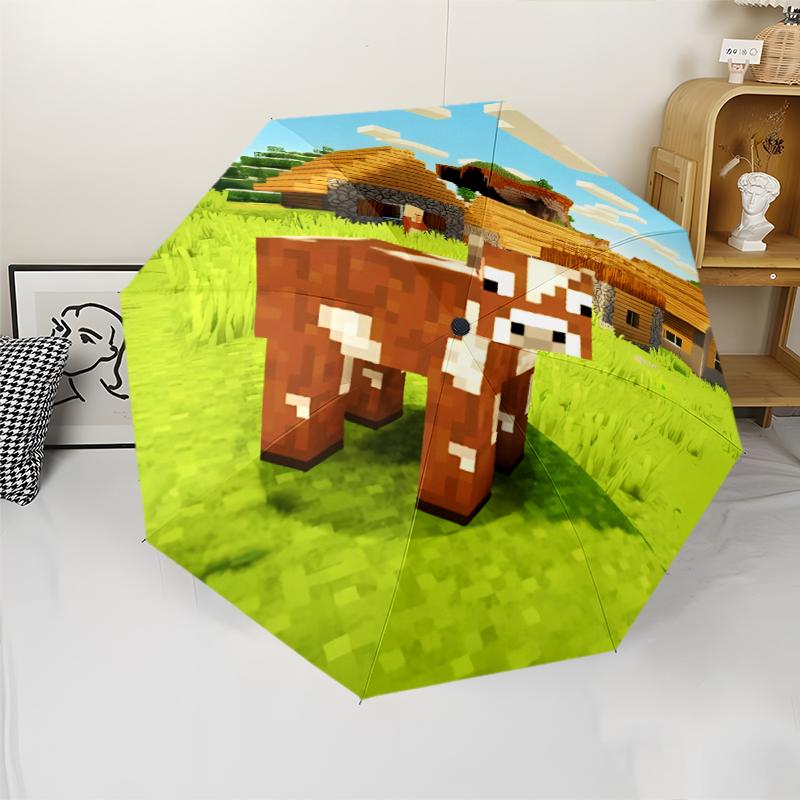Minecraft5 Print Automatic Umbrella, 8 Rib Iron Frame, Plastic Handle, Suitable for Outdoor Travel &Daily , Ideal Gift