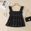 ZANZEA Women Casual Square Collar Bows Print Summer Sleeveless Tank Tops