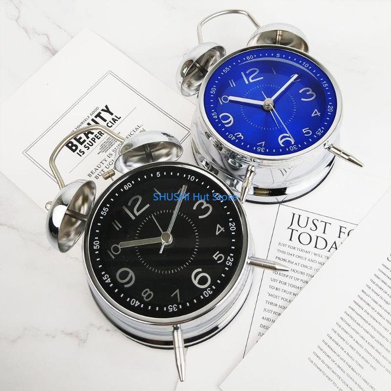Round 4" Alarm Clock Retro Double Mechanical Timer Desktop Alarm Clock for Creative Simple Design Table Timing Digital D57B