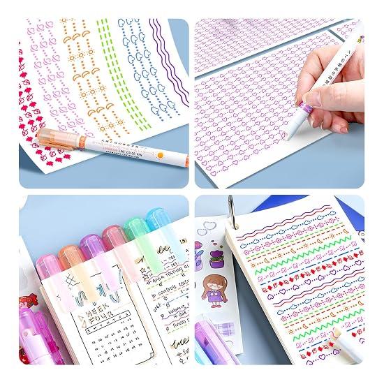 Coollooda Curve Pens, Highlighters (8-Piece Set), Water-Based Pens, Roller Stamp Pens, Stationery, D