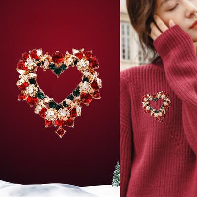 Y159 Christmas Ornaments Fashion Diamond-Encrusted Christmas Love Flower Brooch