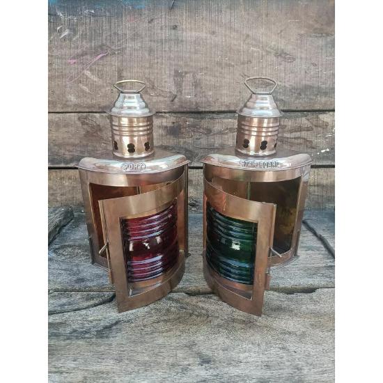 Pair Of Antique Brass Port And Starboard Oil Lantern Handcrafted Authentic Lamp 19th Century Model Replica Lamp