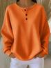 Women's Solid Waffle Long-Sleeved Pullover T-Shirt with Round Neck and Button Closure