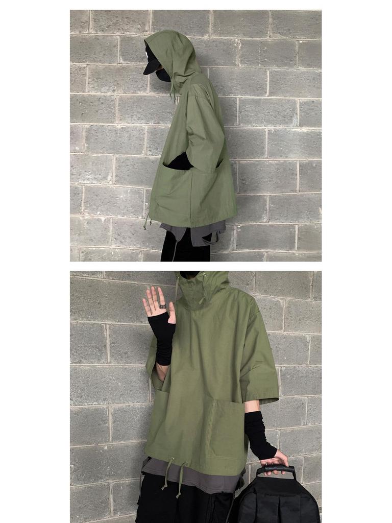 Men's Korean Retro Hong Kong Style Hooded Short-Sleeve Sweatshirt
