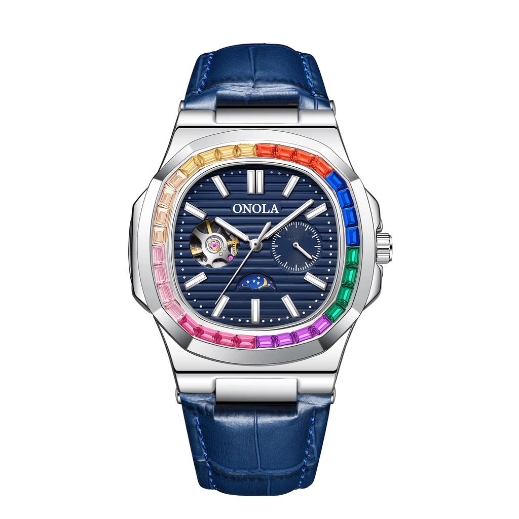 ONOLA 3855CH Luxury Watch Luminous Hands Charm Men's Mechanical Cheap Price Fashion Leather Band Automatic Male Watches