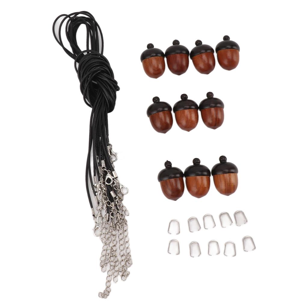 10 STÜCKE Holz Nuss Eichel Anhänger Halskette Eichel Box Verschluss Nylonkordel Sets DIY Anhänger Dekorationen für