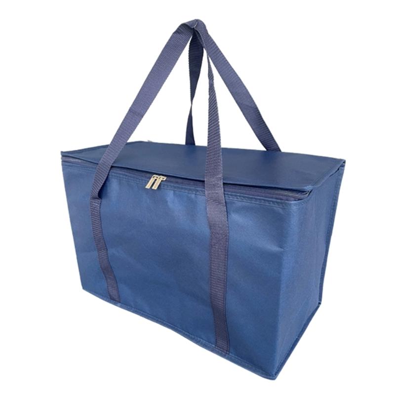 

Large Capacity Foldable Thermal Shopping Bag Stands Upright Hot Cold Food Transport Bag Practical Aluminum Lined Design Темно-синій