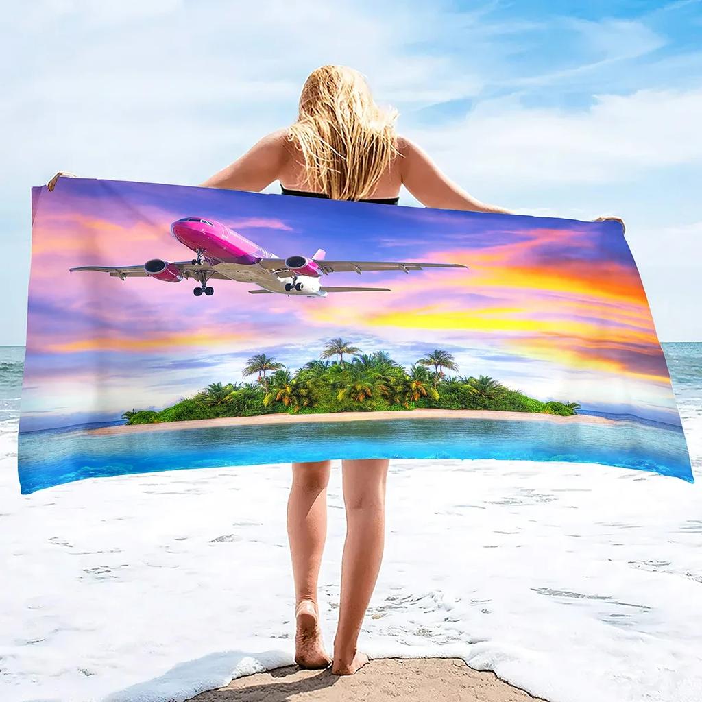 Aereo Stampato Leggero Sottile Asciugamano da Spiaggia Sovradimensionato Extra Large Asciugamani Senza Sabbia Asciugatura Rapida Viaggio Campeggio Accessori da Spiaggia