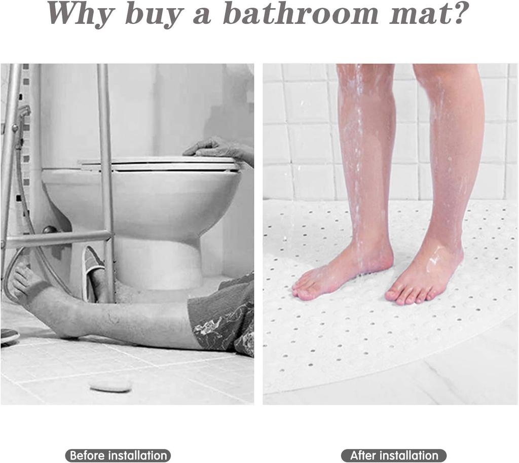 1Pc Corner Non-Slip Shower Mat, Non-Slip Curved Bath Mat, 54X54Cm, Rubber Dial Mat, Bath Mats with Suction Cups & Drain Holes