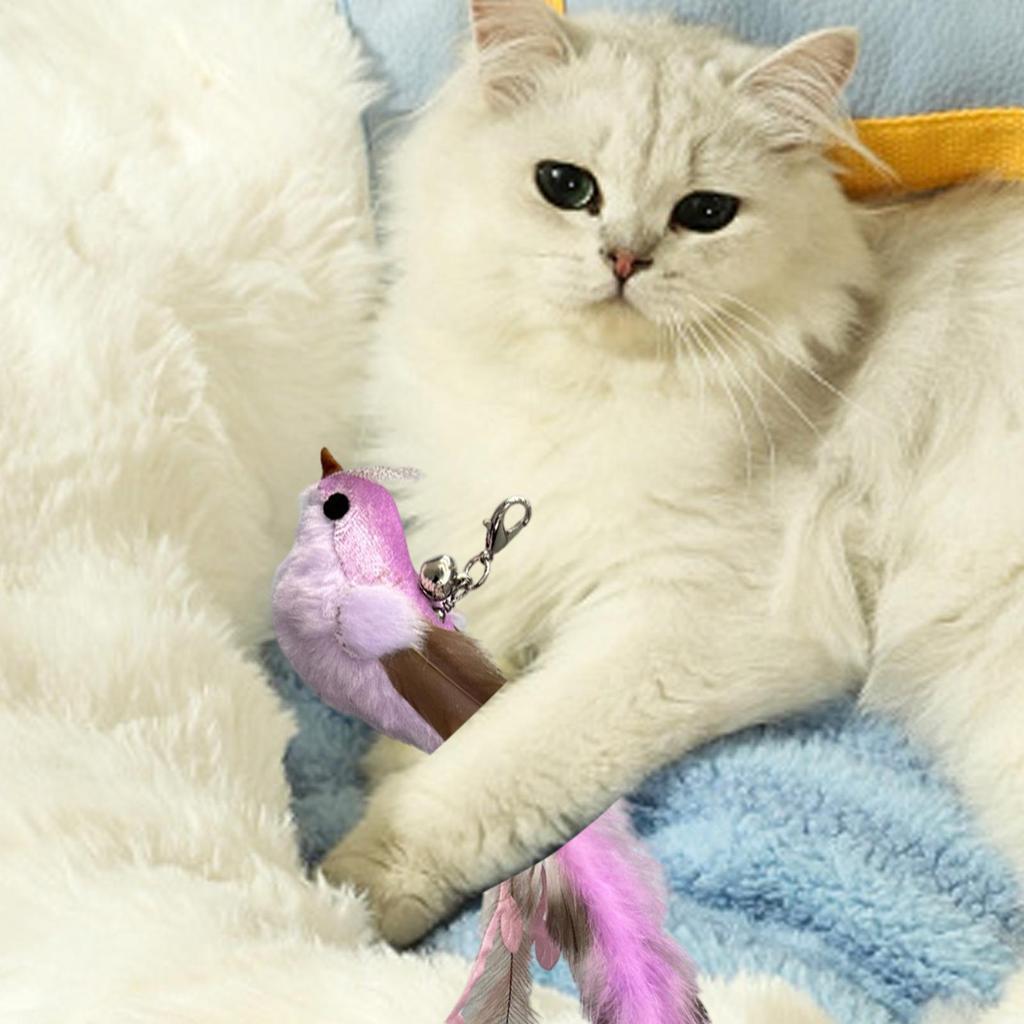 Bird Cat Toy Interactive Feathers Wand Attachment Teaser Hangable Kitten Boredom Toy With Bells For Indoor Cats Pets Boredom