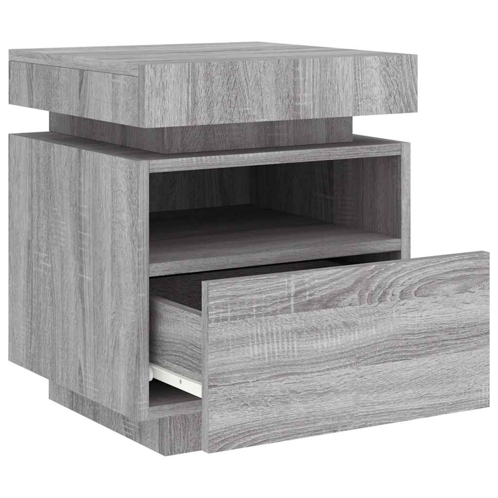 Nightstand with LED Lights Grey Sonoma 40 x 39 x 48.5 cm