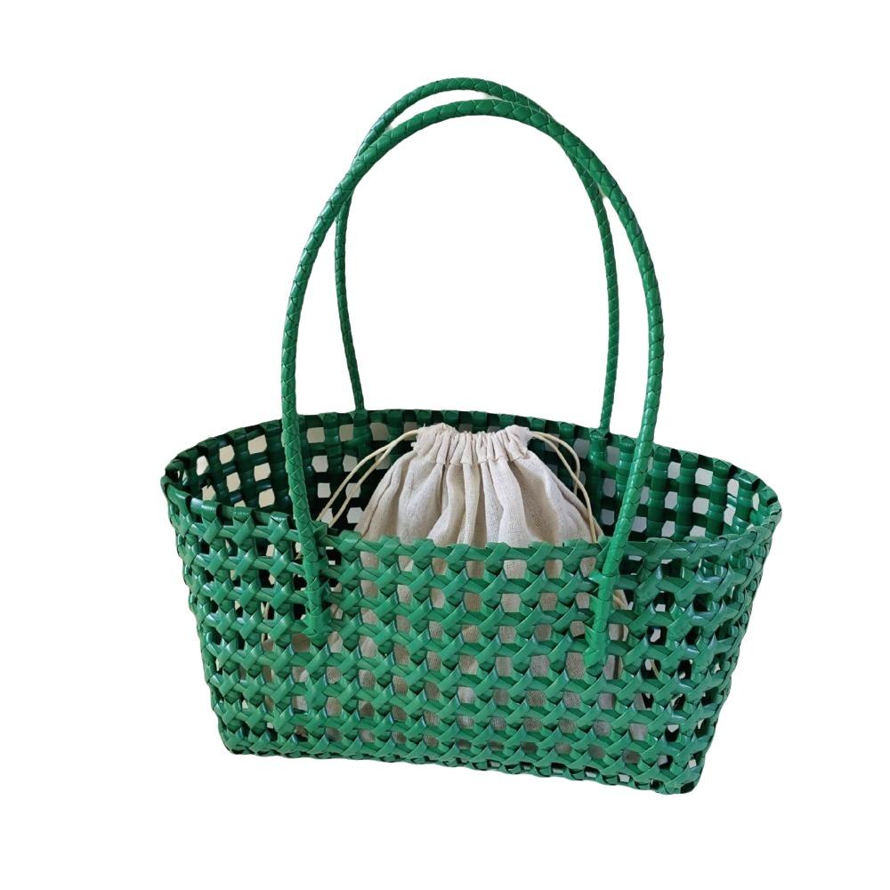 Plastic Hollow Weave Bag Countryside Style Bohemian Style Vegetable Basket Bag Vacation Style Large Capacity Beach Tote Bag
