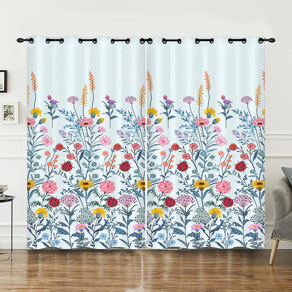 

Curtains Plants Broken Flowers Small Fresh Curtains Bedroom Living Room Blackout Curtain Perforated 2pcs*97cm*114cm*2