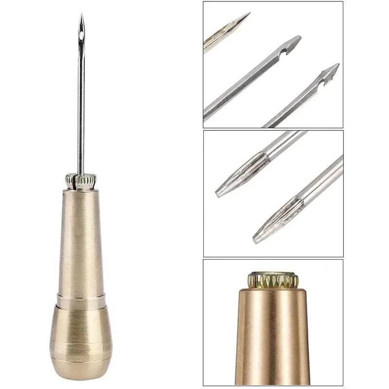 Leather Sewing Kit DIY Leather Sewing Awl Needle with Copper Handle Set Leather Canvas Tent Shoes Repairing Tool Nylon Thread