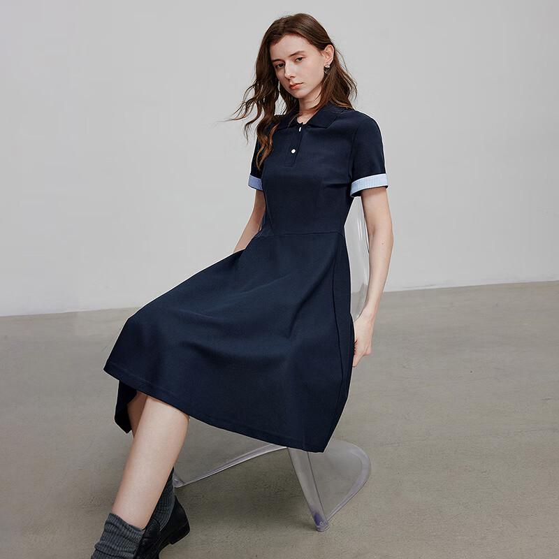 Chuyu Damen Gestreiftes Piqué Polo Midi Kleid